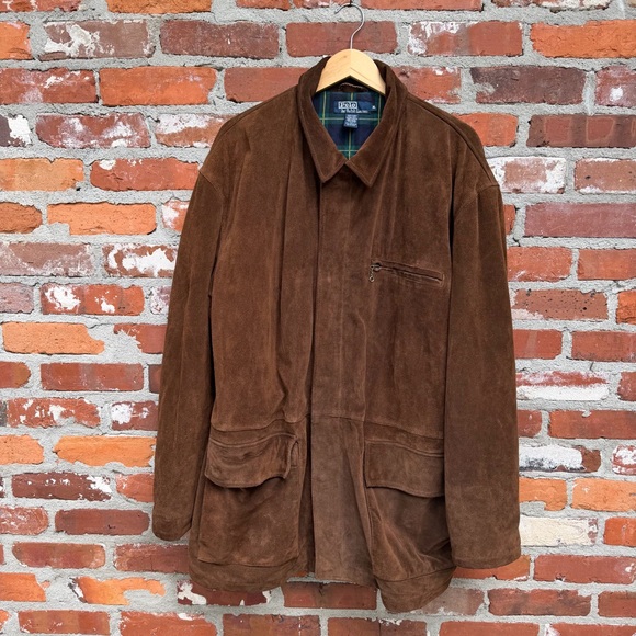 Polo Ralph Lauren Men’s Brown Suede Field Jacket Plaid Lined XL - Picture 3 of 16